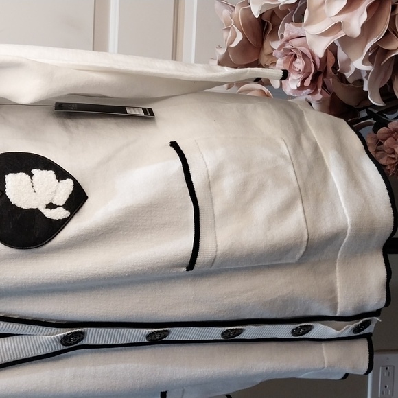 Nwt Xl &LARGE Karl Lagerfeld White Cardigan with Black Accents - Picture 13 of 16
